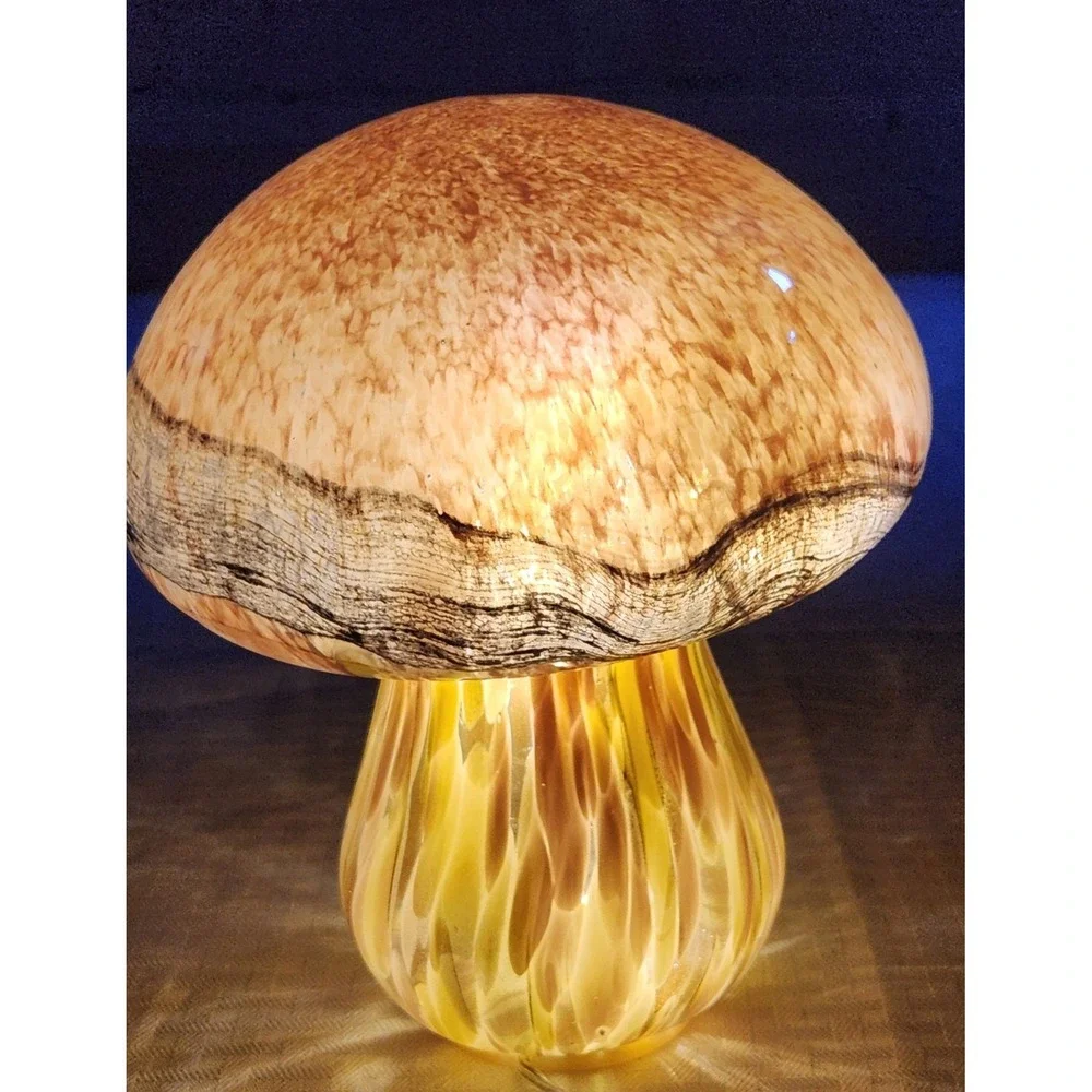 Glass Mushroom Light USB Cord Brown Swirl Whimsical Fairy Night Light Excellent